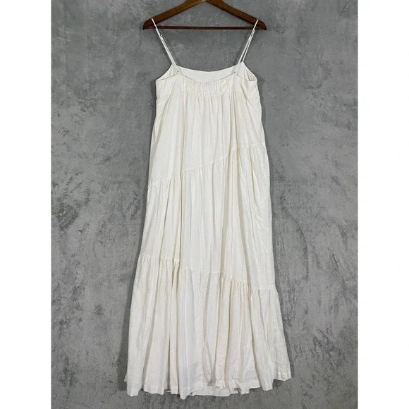 Abercrombie & Fitch Dress Sz M White Linen Blend Tiered Maxi Adjustable Coastal - Picture 4 of 10